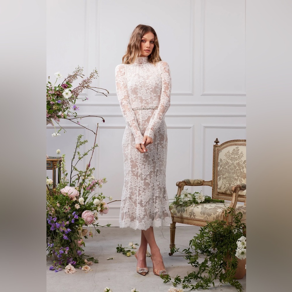 V. Chapman The Greta Dress in White Chantilly Lace